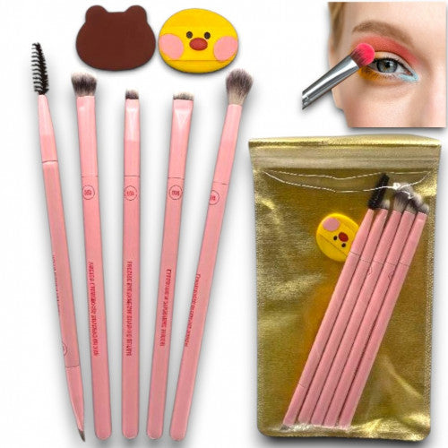 SET X5 BROCHAS DE OJOS EN MADERA + 2 BORLAS H.M BEAUTY WL-627