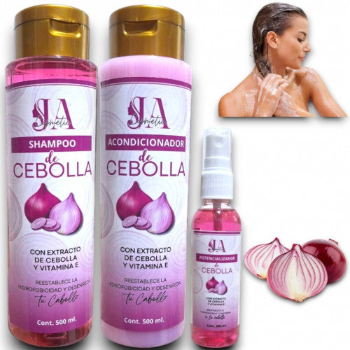 TRIO CAPILAR CON EXTRACTO DE CEBOLLA Y VITAMINA E JA COSMETIC 500ML