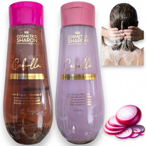 DUO ANTICAIDA DE SHAMPOO Y ACONDICIONADOR DE CEBOLLA CON COLAGENO Y VITAMINA E SHARON 500ML