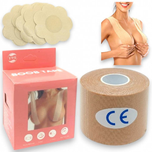 CINTA LEVANTA BUSTO BOOB TAPE 5M + 5 PARES DE CUBRE PESON DE FLOR ZY001