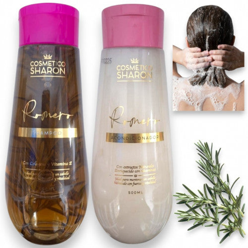 DUO ANTICAIDA DE SHAMPOO Y ACONDICIONADOR DE ROMERO CON COLAGENO Y VITAMINA E SHARON 500ML