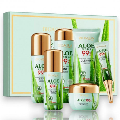KIT DE CUIDADO FACIAL X6 PIEZAS DE ALOE VERA 99% BIOAQUA BQY14788