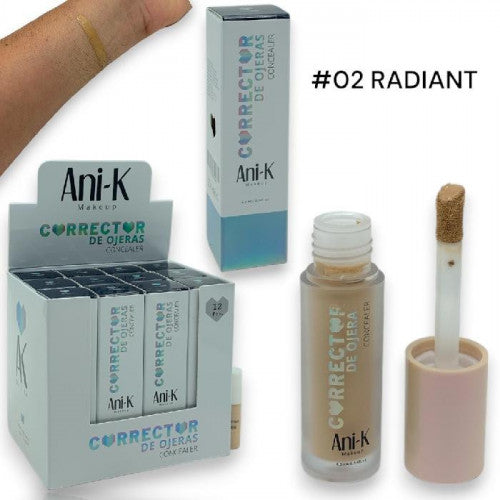 CORRECTOR LIQUIDO DE OJERAS BONITA CON APLICADOR TONO 02 RADIANT ANI-K CA2079