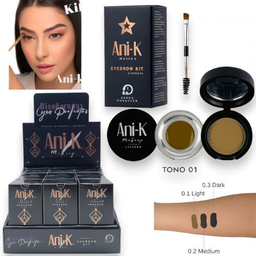 BETUN 2IN1 + SOMBRA DE CEJAS CON BROCHA APLICADORA DOBLE ANI-K #01 LIGHT BROWN CA567