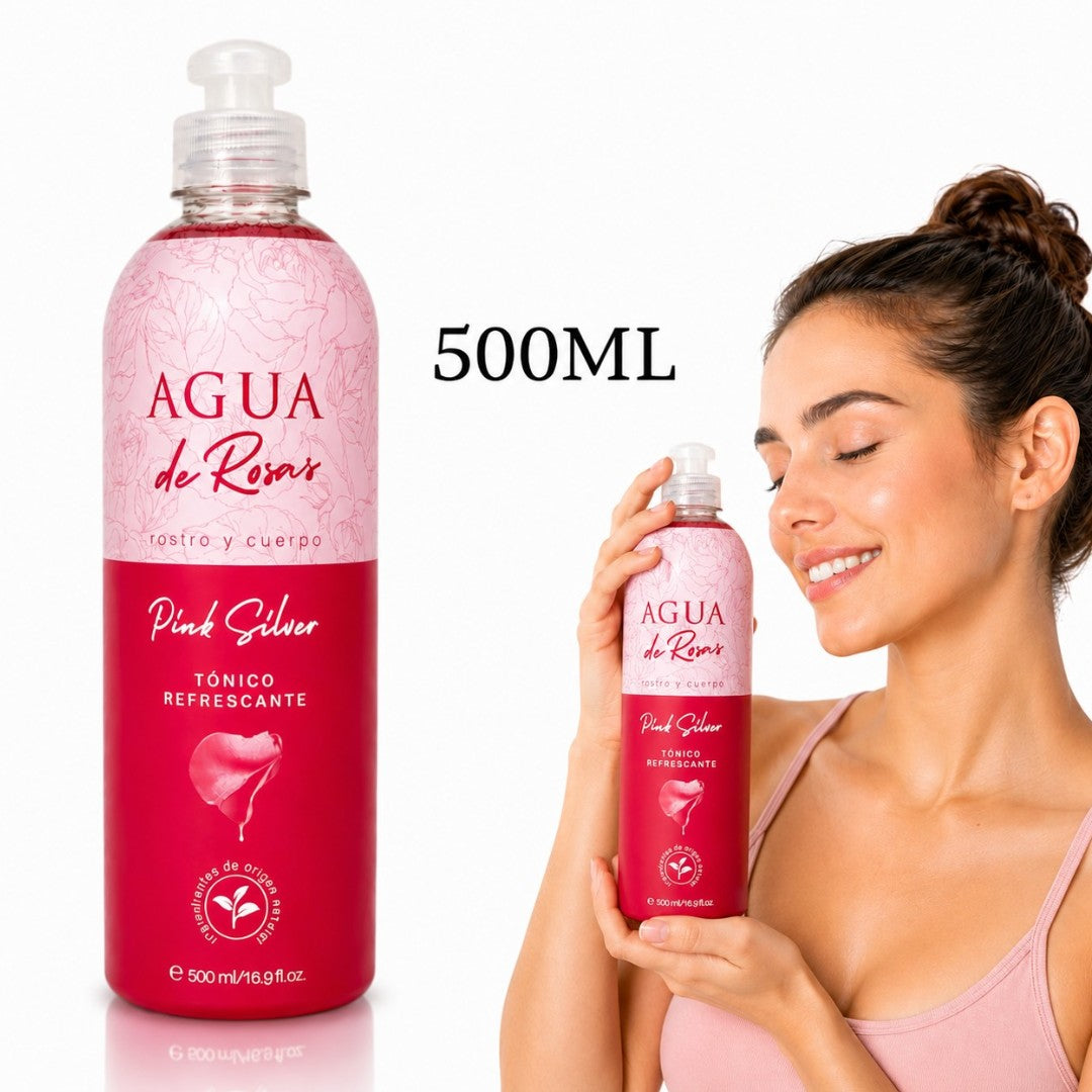 AGUA DE ROSAS INGREDIENTES NATURALES PINK SILVER 500ML