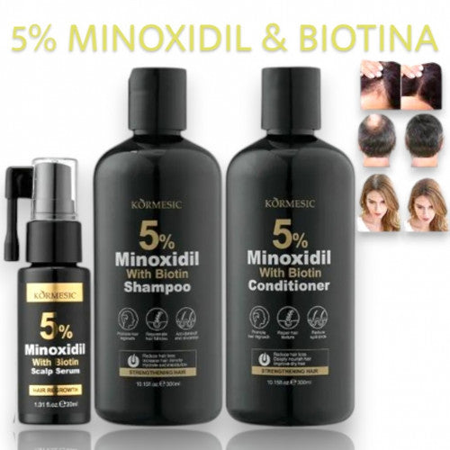 KIT CRECIMIENTO PARA EL CABELLO 5% MINOXIDIL CON BIOTINA 300ML KORMESIC KMC077784