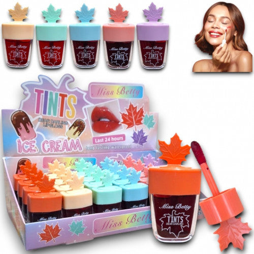 TINTA DE LABIOS ICE CREAM TAPA DE HOJITA TONOS SURTIDOS MISS BETTY L1214