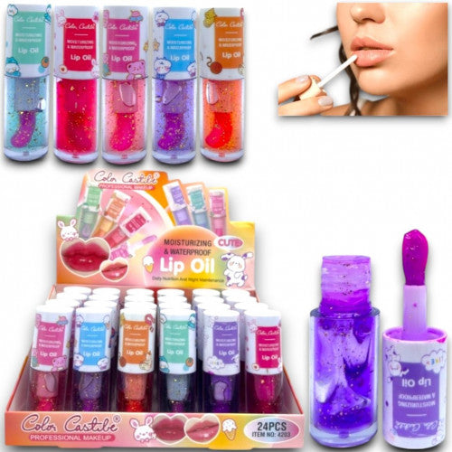 BRILLO LIP OIL ESCARCHADO CON APLICADOR GRUESO TAPA DE ANIMALITOS COLOR CASTIBE MDH-5979/4203