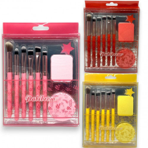 KIT X6 DE BROCHAS APLICADORAS + 2 POMITOS DE MAQUILLAJE PABIBROW COLORES SURTIDOS WL-622/HZS024001