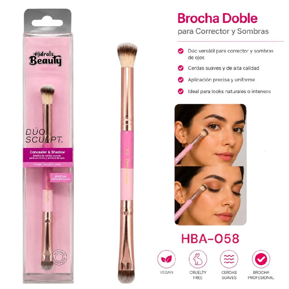 BROCHA DOBLE DE CORRECTOR Y SOMBRA DE OJOS PROFESSIONAL HIDRALS HBA-058