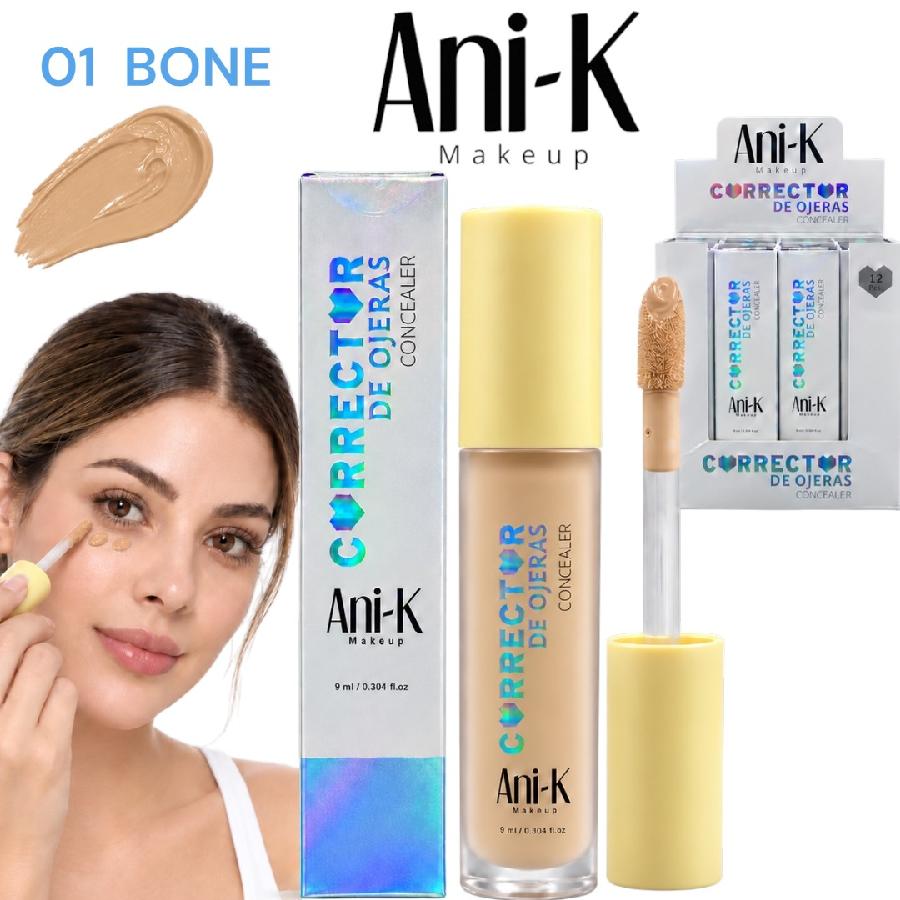 CORRECTOR LIQUIDO GRANDE CON APLICADOR 9ML TONO #01 BONE ANI-K CA2668-01