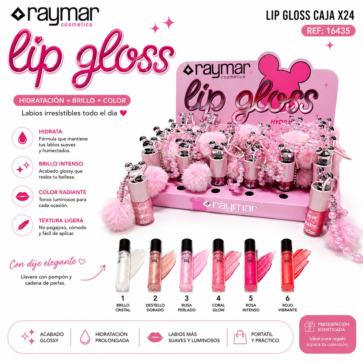 LIP GLOSS CON LLAVERO DE LUJO RAYMAR TONOS SURTIDOS MG-16435