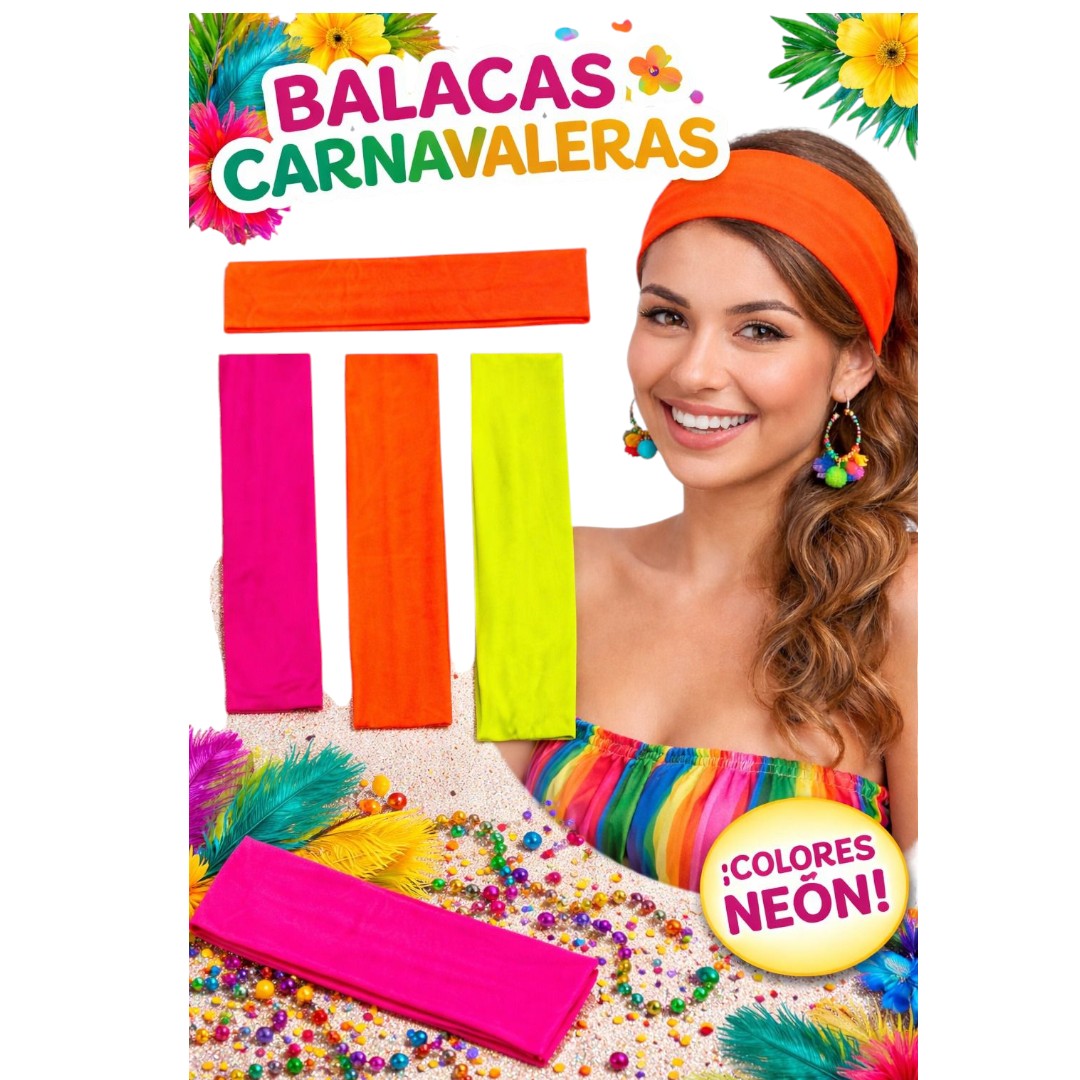 BALACAS ELASTICA CARNAVALERAS NEON SURTIDAS