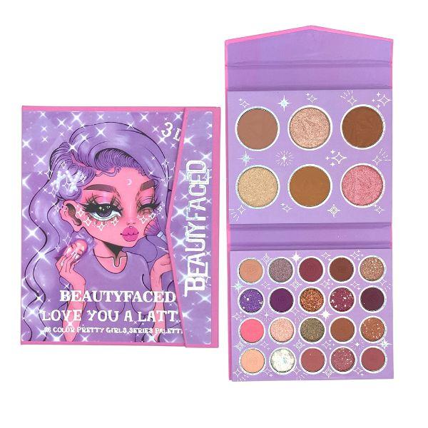 PALETA DE SOMBRAS CON GLITERS TONOS TIERRA BEAUTYFACED PURPLE X26 TONOS 2026/2034