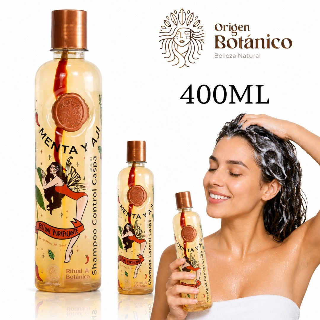 SHAMPOO CONTROL CASPA MENTA Y AJI 400 ML ORIGEN BOTANICO