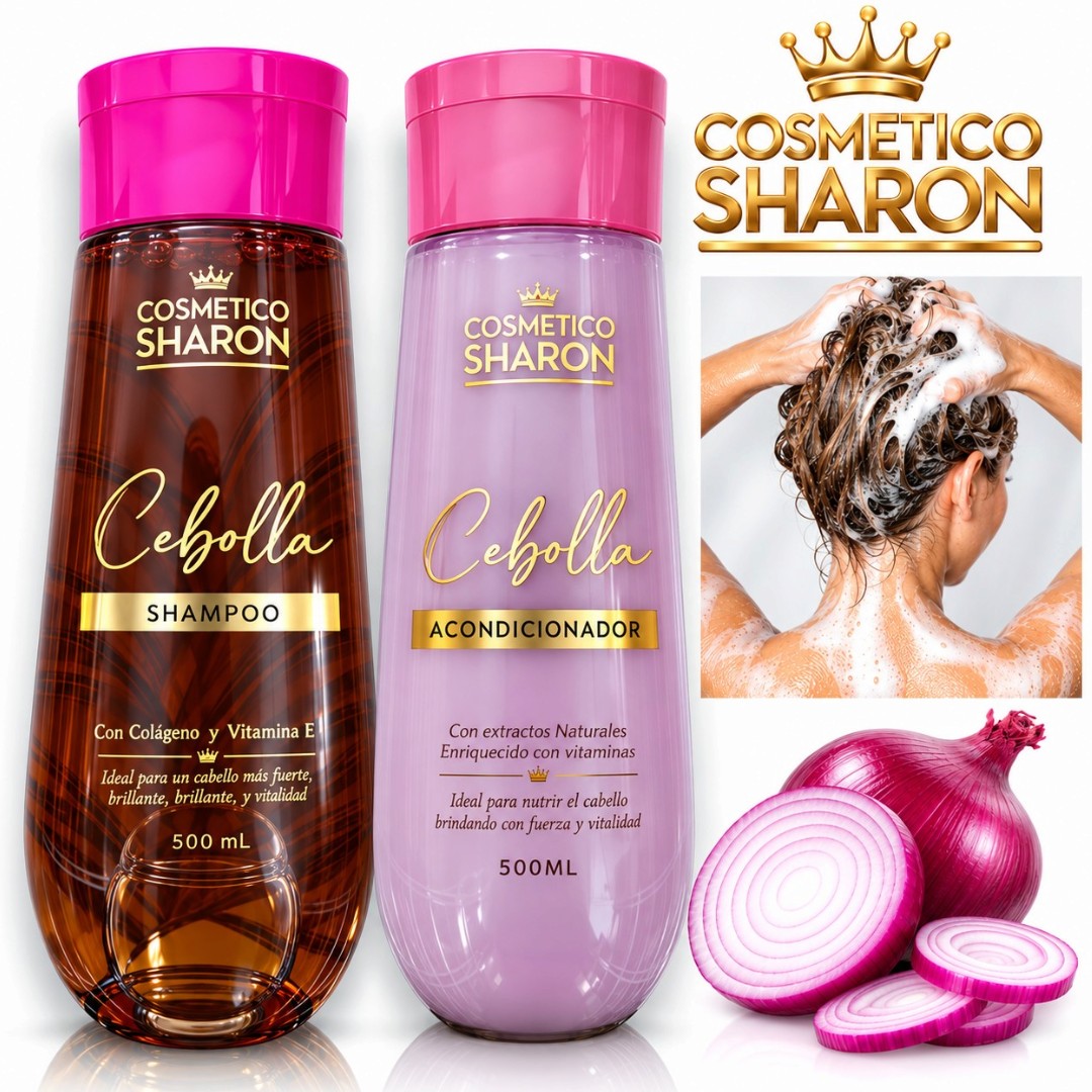 DUO ANTICAIDA DE SHAMPOO Y ACONDICIONADOR DE CEBOLLA CON COLAGENO Y VITAMINA E SHARON 500ML