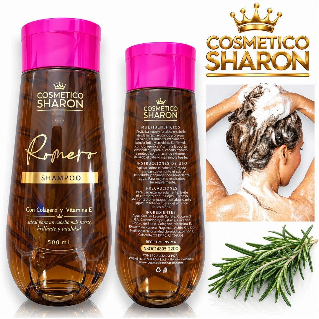SHAMPOO DE ROMERO CON COLAGENO Y VITAMINA E SHARON 500ML